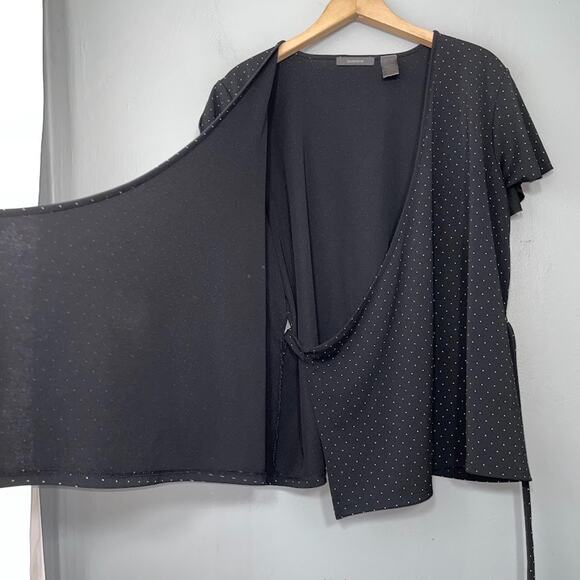 Liz Claiborne Tie Wrap Top Size XL Black White Polka Dot Office Siren Classic - Picture 6 of 9